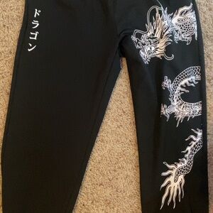 Black Dragon Print Pants